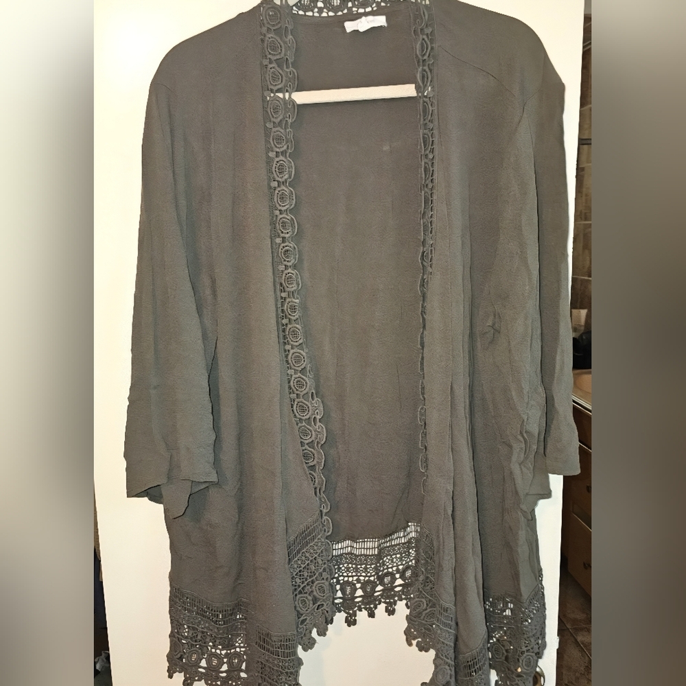 Green Lace Crochet Trim Cardigan